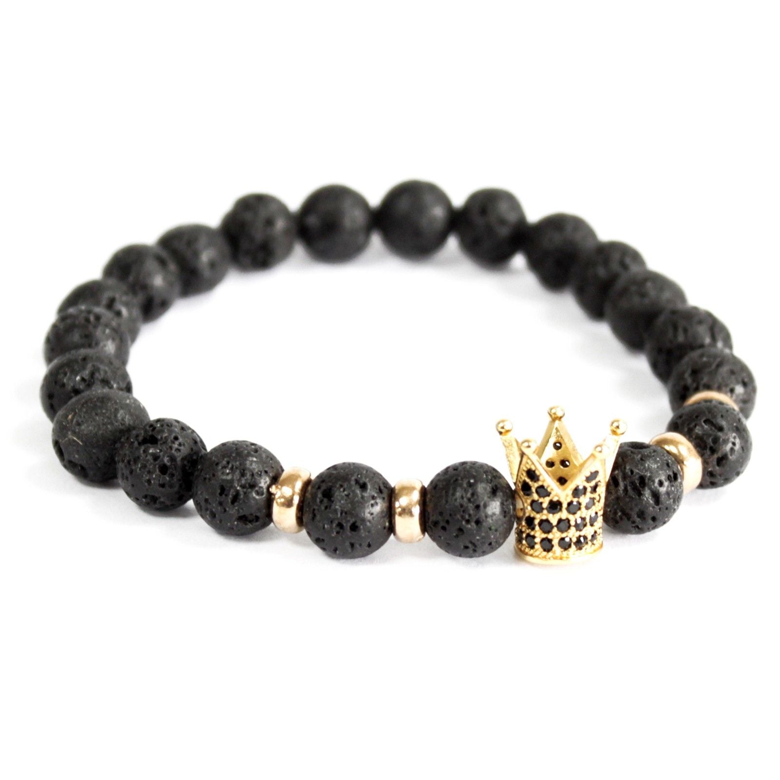 Gold Crown Lava Stone Bracelet