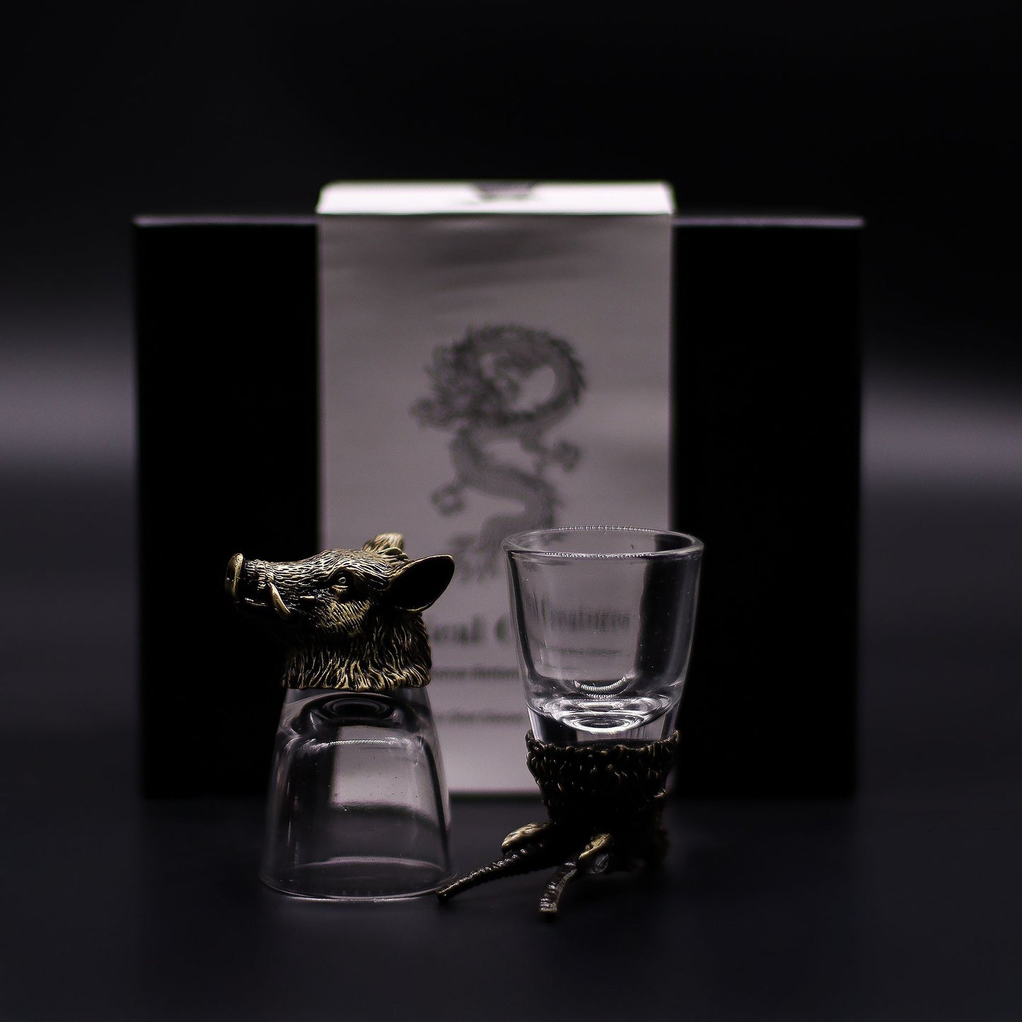 Gift Set of 6 Shot Glasses (50ml) - Wild Forest Creatures - Antique Bronze