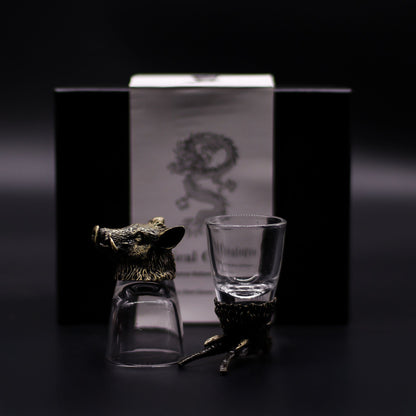Gift Set of 6 Shot Glasses (50ml) - Wild Forest Creatures - Antique Bronze