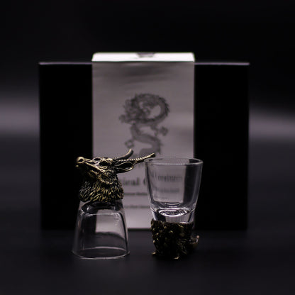 Gift Set of 6 Shot Glasses (50ml) - Wild Forest Creatures - Antique Bronze