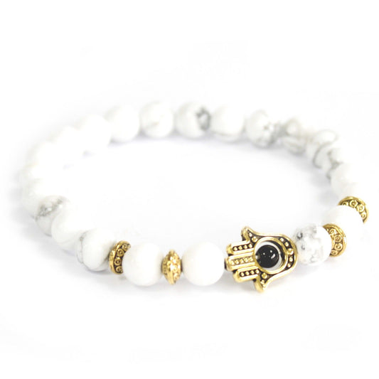 Gold Hamsa White Stone Bracelet