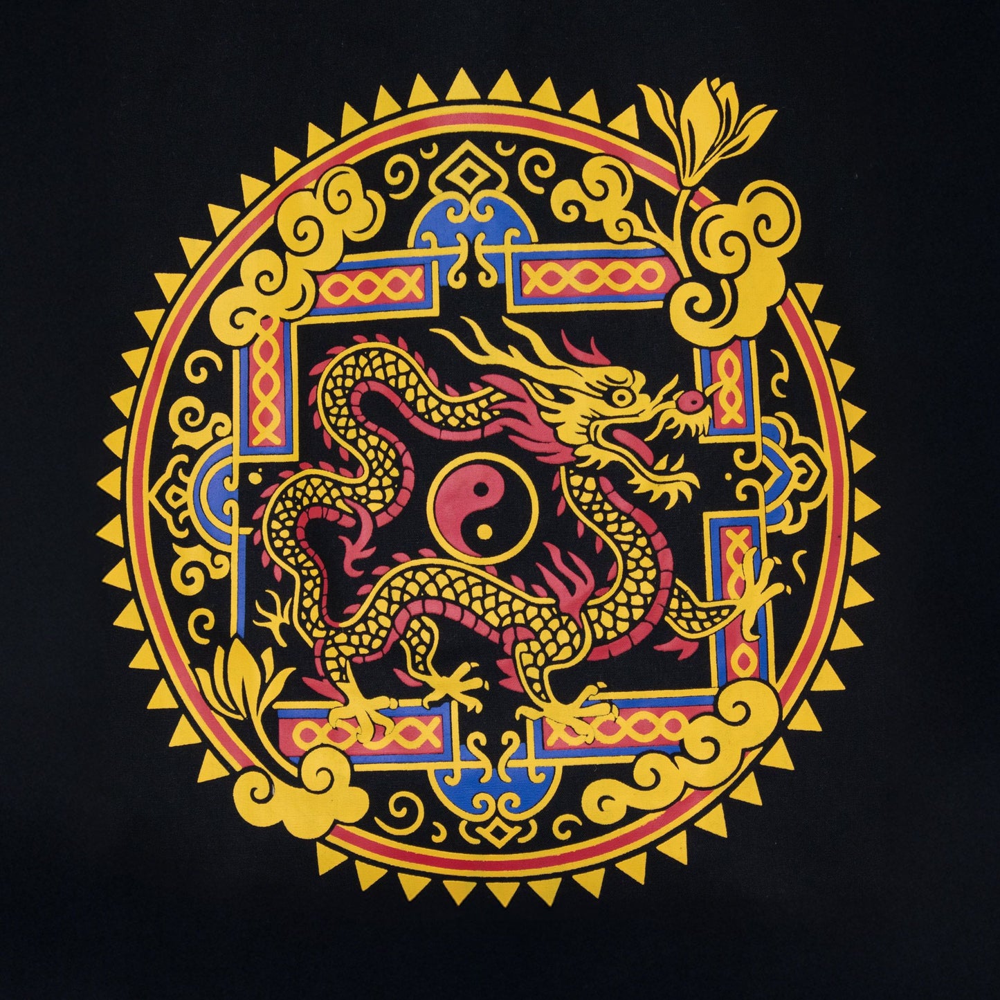Dragon & Yin Yang Black Cotton Tote Bag