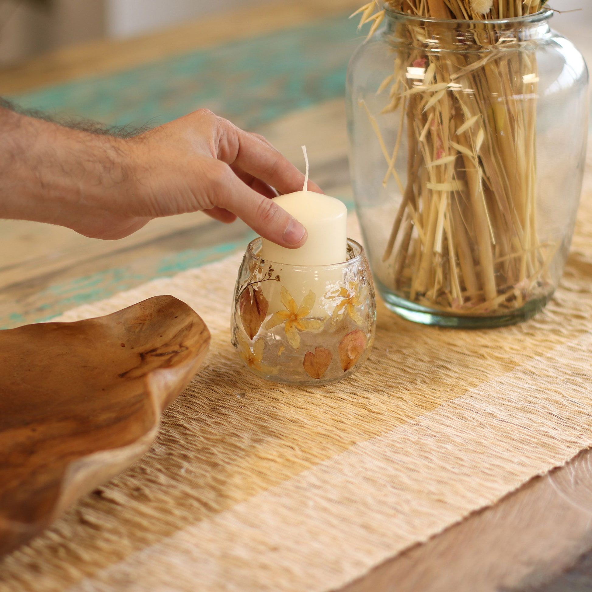 Natural Floral Glass - Straight Candle Holder - Rosa