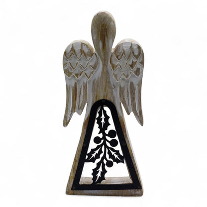 Mango Wood Angel - Whitewash with Iron Decor Cut Out