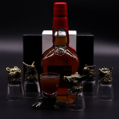 Gift Set of 6 Shot Glasses (50ml) - Wild Forest Creatures - Antique Bronze