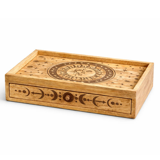 Sun & Moon Carved Tarot Box with Drawer