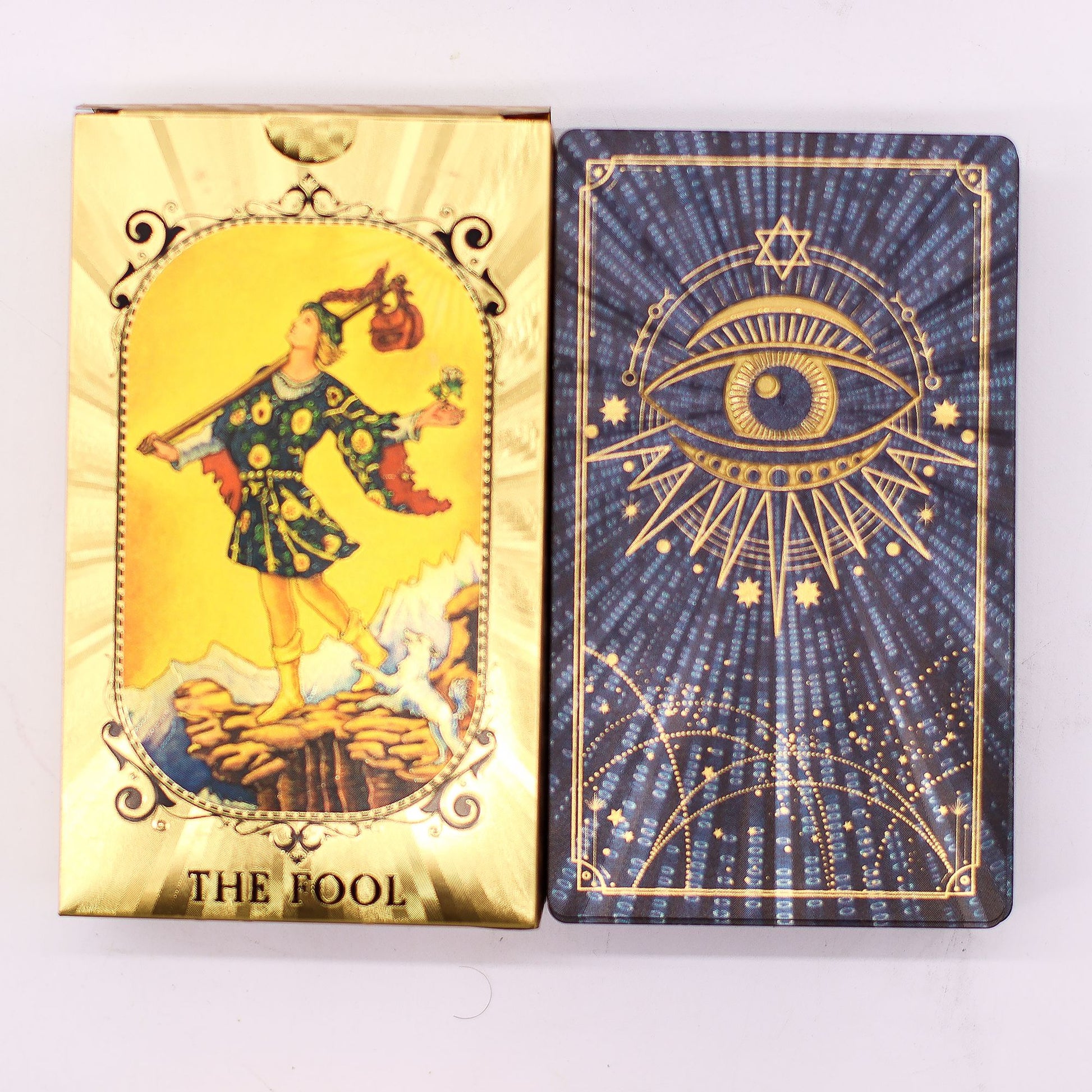All Seeing Eye Tarot Cards in Blue & Gold Mystical Fortune Telling Set with Guidebook