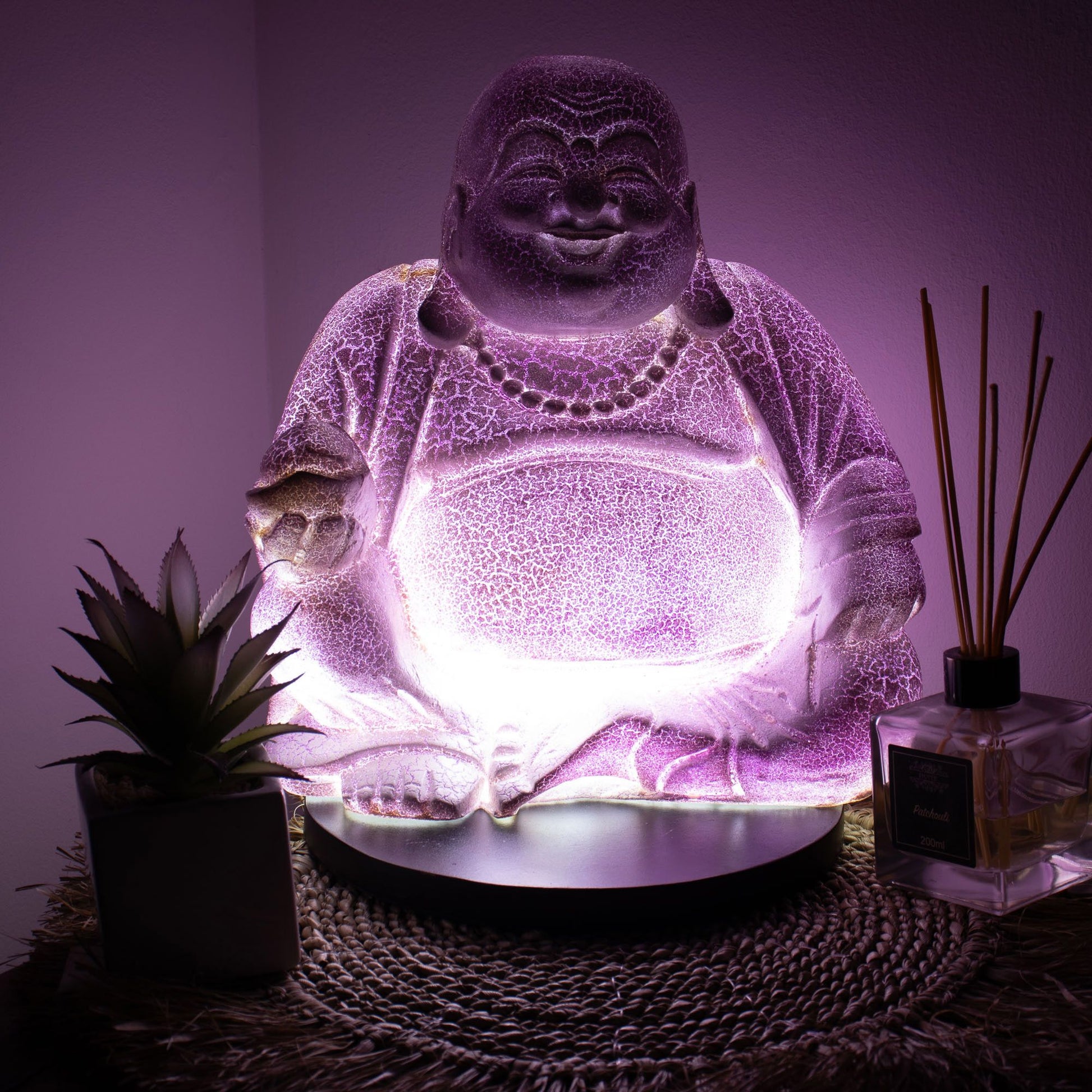Lavender Laughing Buddha Lamp