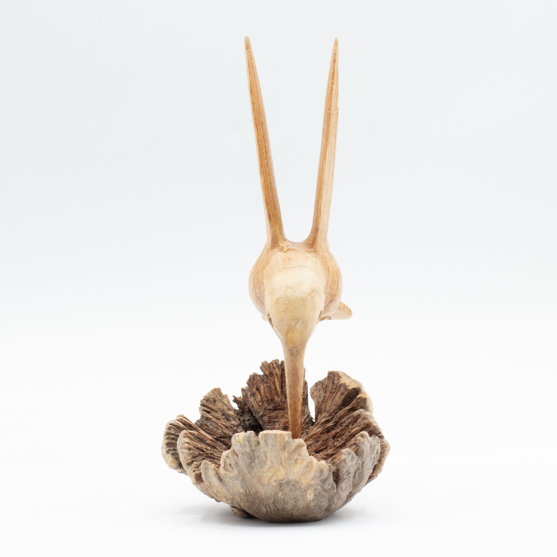 Hand-Carved Wooden Hummingbird on Parasite Wood Base
