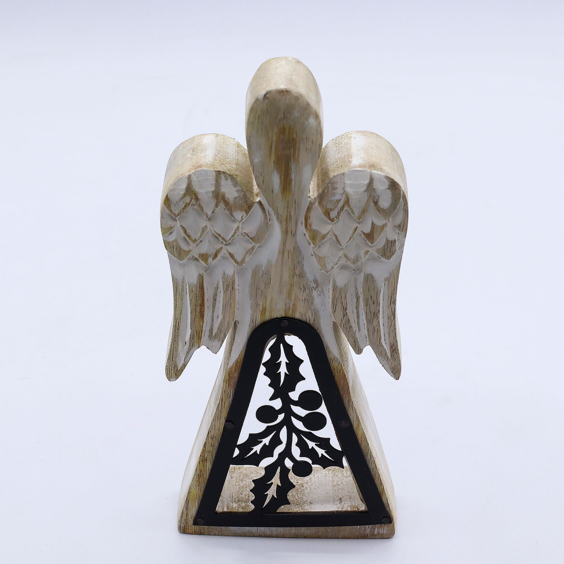 Mango Wood Angel - Whitewash with Iron Decor Cut Out