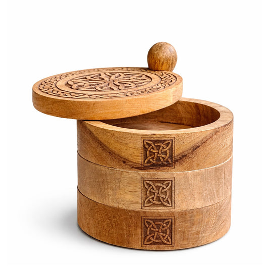 Celtic Carved 3 Tier Revolving Storage Box