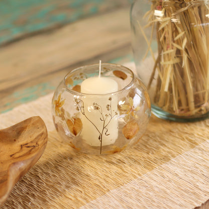 Natural Floral Glass - Large Bowl Candle Holder - Rosa