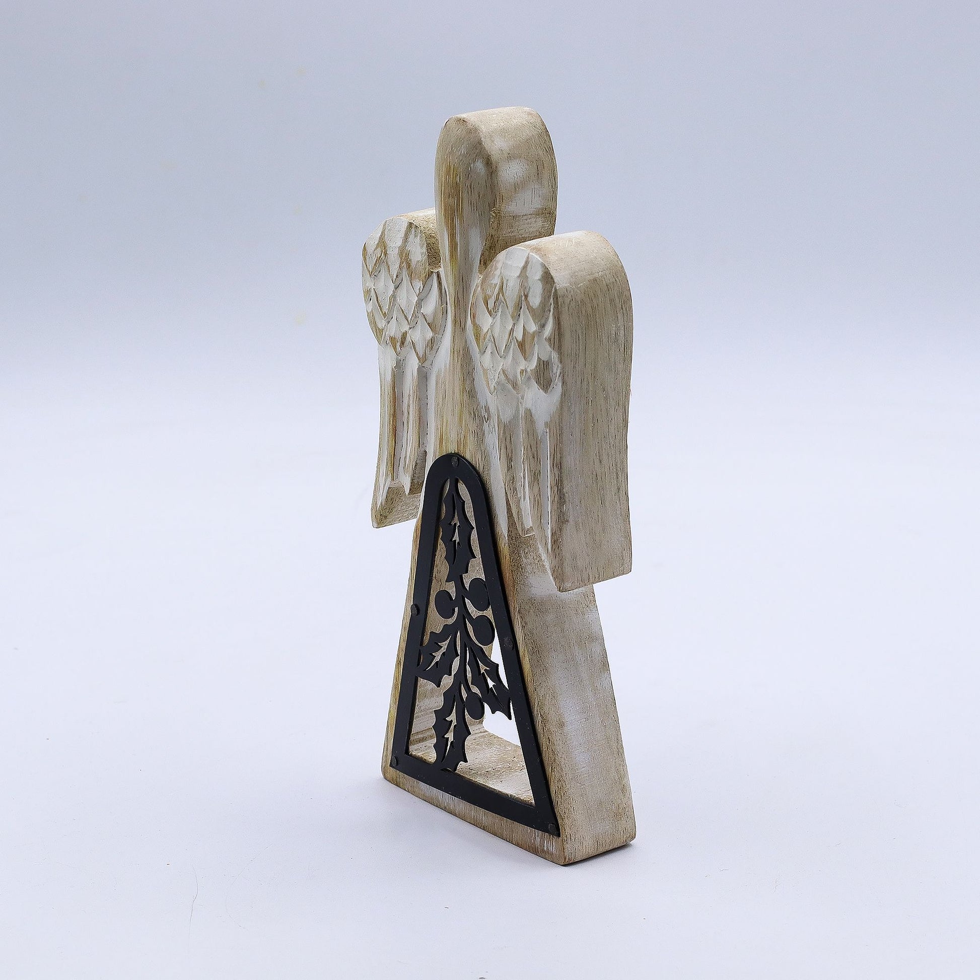 Mango Wood Angel - Whitewash with Iron Decor Cut Out