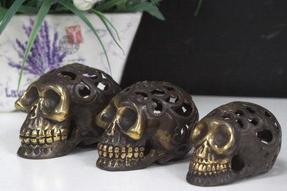 Vintage Brass Skull Ornament - Medium