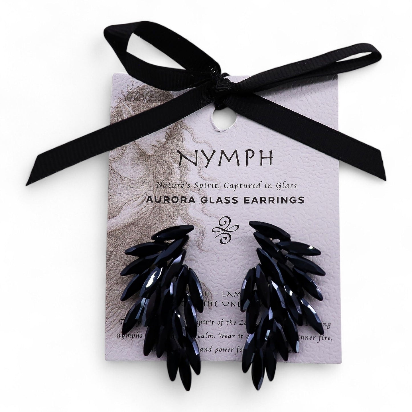 Jet Black - Vintage Glass - Angel Wings - Earrings