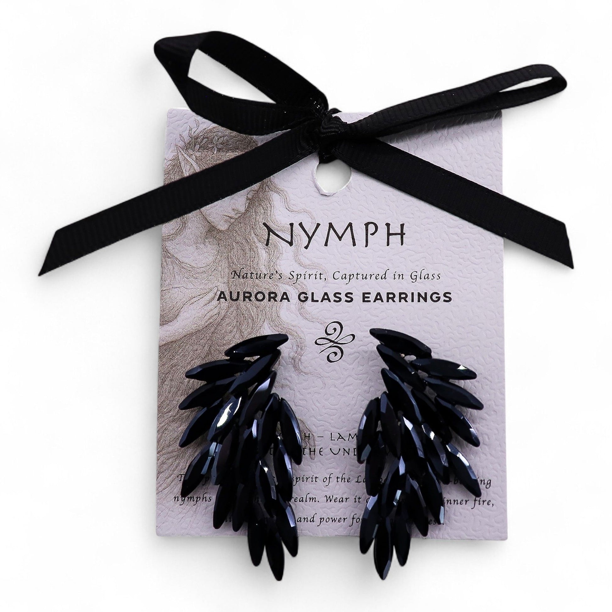 Jet Black Vintage Glass Angel Wings Earrings | Divine Warrior