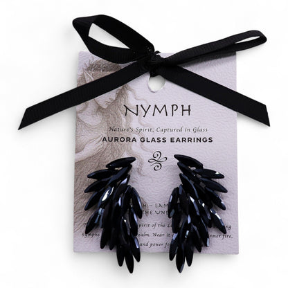 Jet Black Vintage Glass Angel Wings Earrings | Divine Warrior