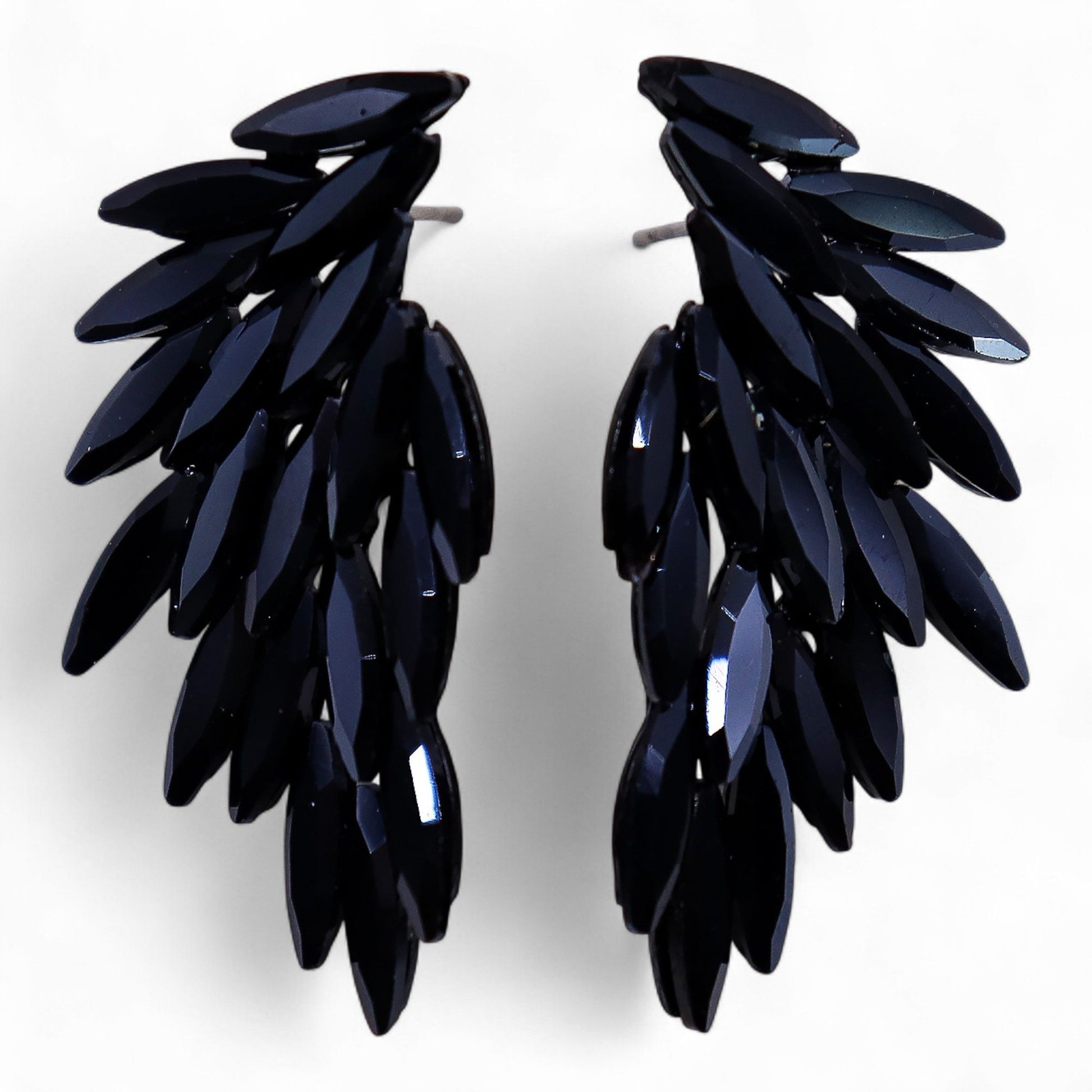 Jet Black Vintage Glass Angel Wings Earrings | Divine Warrior