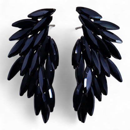 Jet Black Vintage Glass Angel Wings Earrings | Divine Warrior
