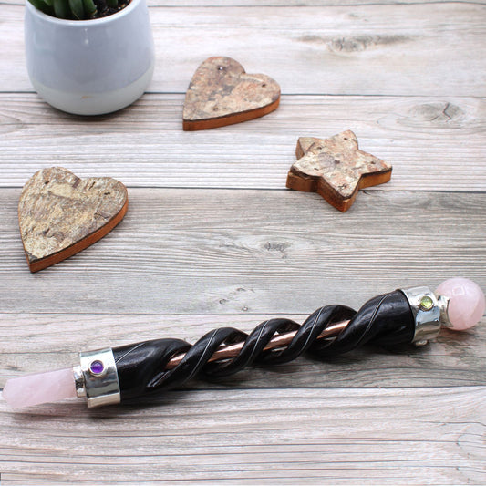 Spiral Carving Wand - Copper Pipe Rose Quartz