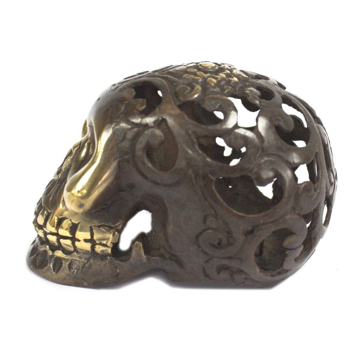 Vintage Brass Skull Ornament - Medium