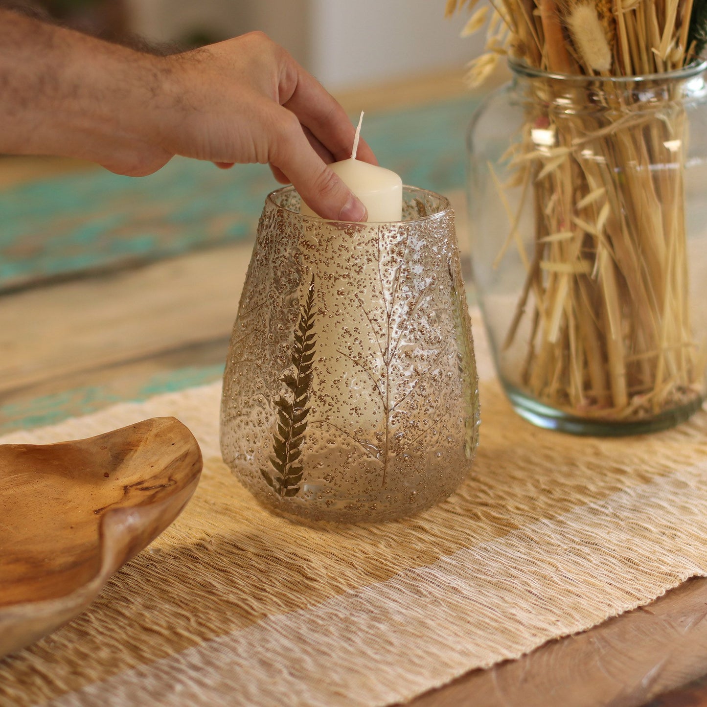 Natural Floral Glass - Large Bowl Candle Holder Primo