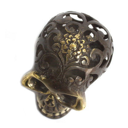 Vintage Brass Skull Ornament - Medium
