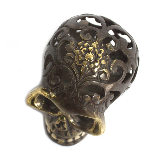 Vintage Brass Skull Ornament - Medium