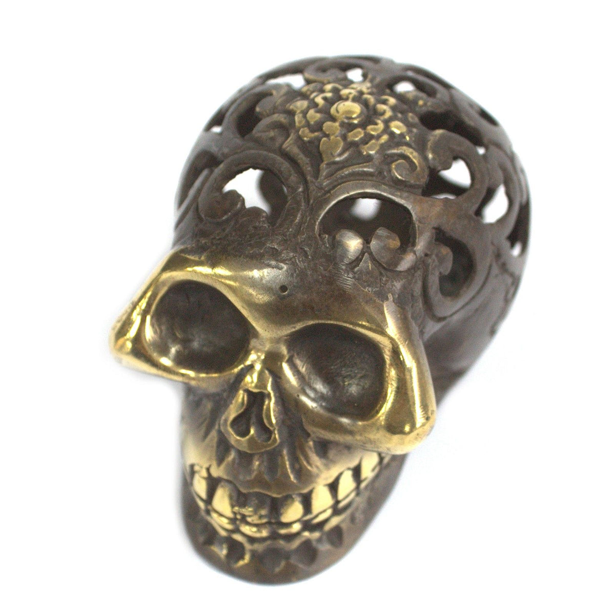 Vintage Brass Skull Ornament - Medium