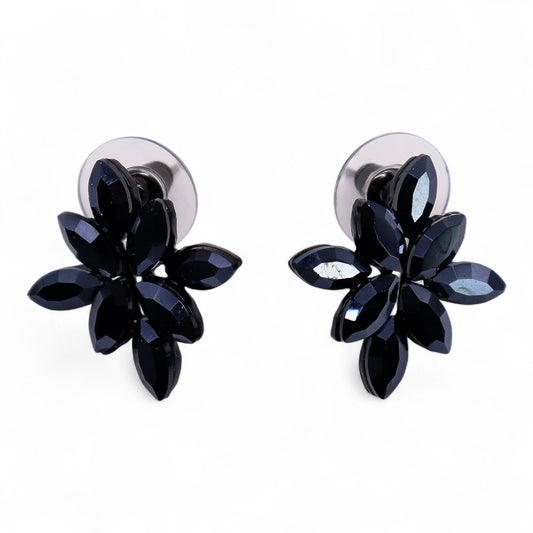 Jet Black - Vintage Glass - Flowers - Earrings