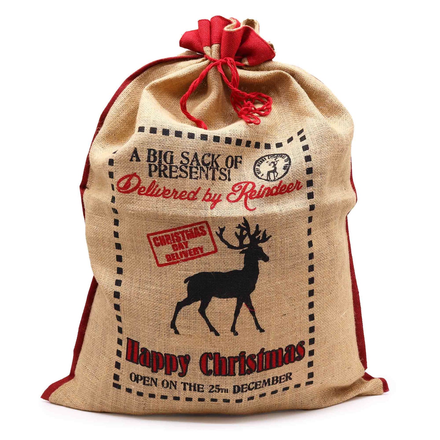 Delivered By Reindeer Jute Santa Sack
