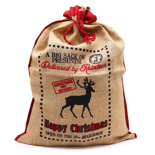 Delivered By Reindeer Jute Santa Sack