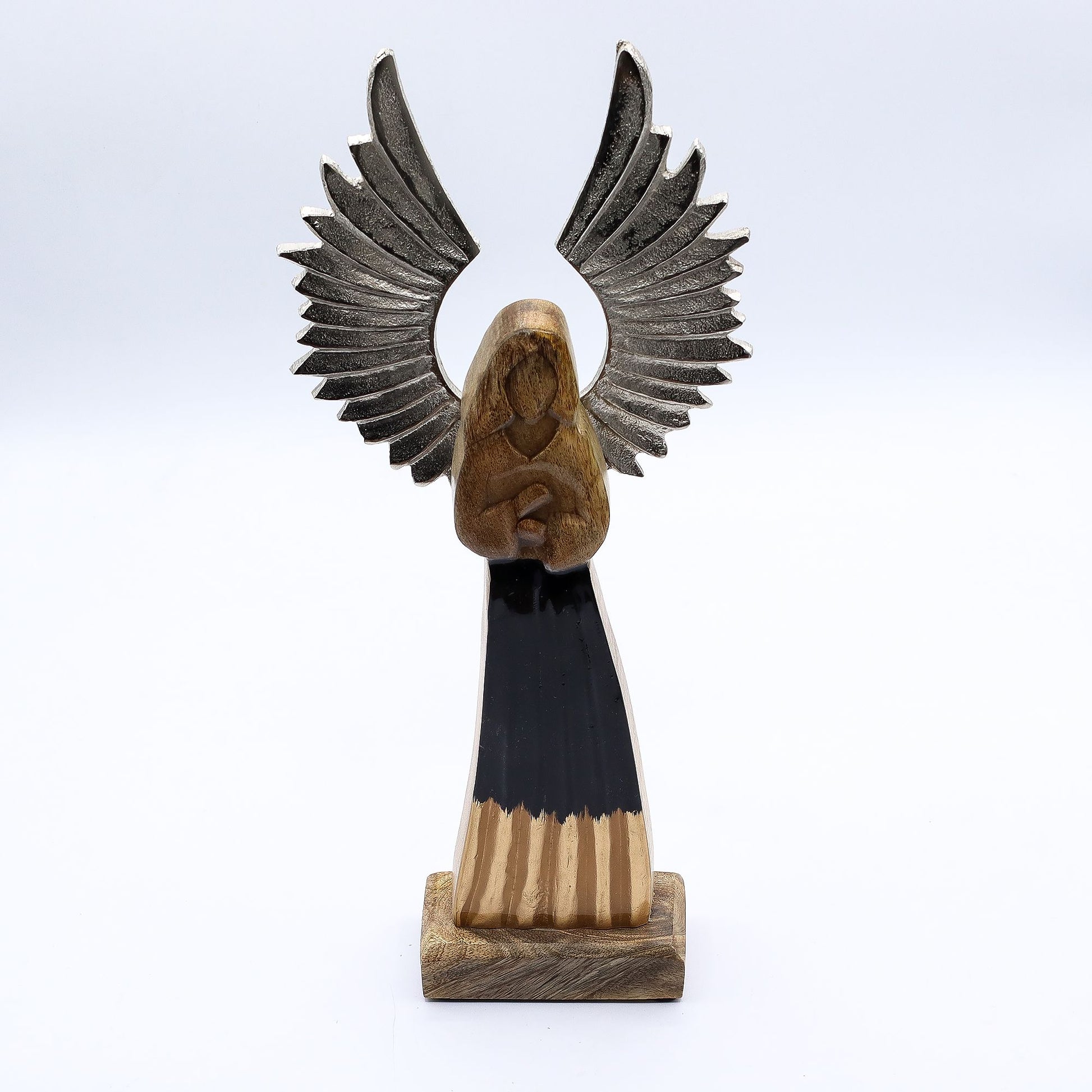 Large Mango Wood Gardian Angel Metal Wings & Enamel Detail