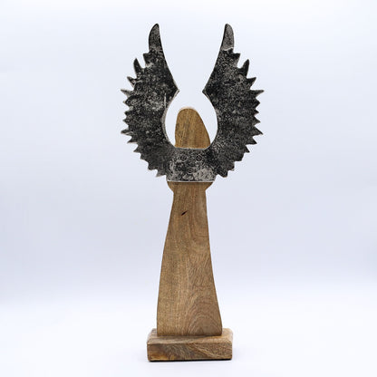 Large Mango Wood Gardian Angel Metal Wings & Enamel Detail