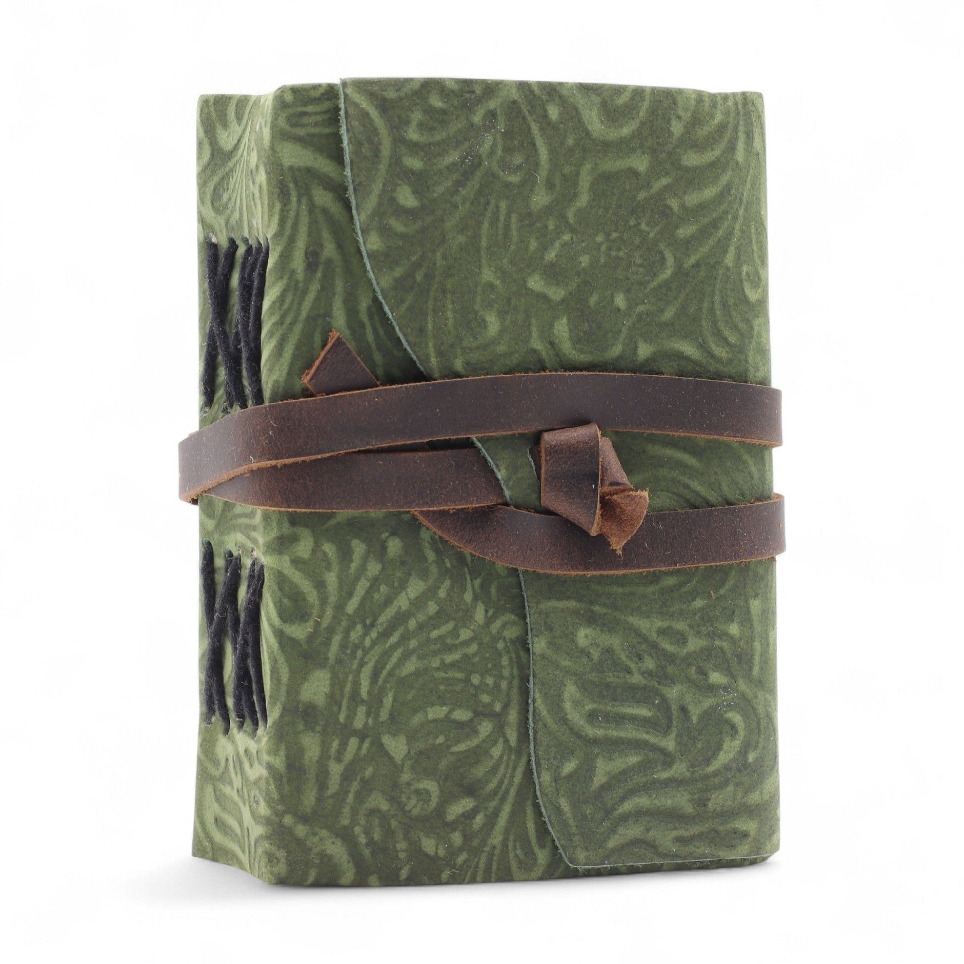 Fat Deckled Leather Notebook – Green Maze Pattern