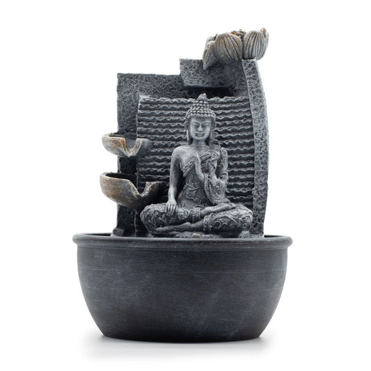 Tabletop Water Feature Buddha, Lotus Flower Cascading Pots