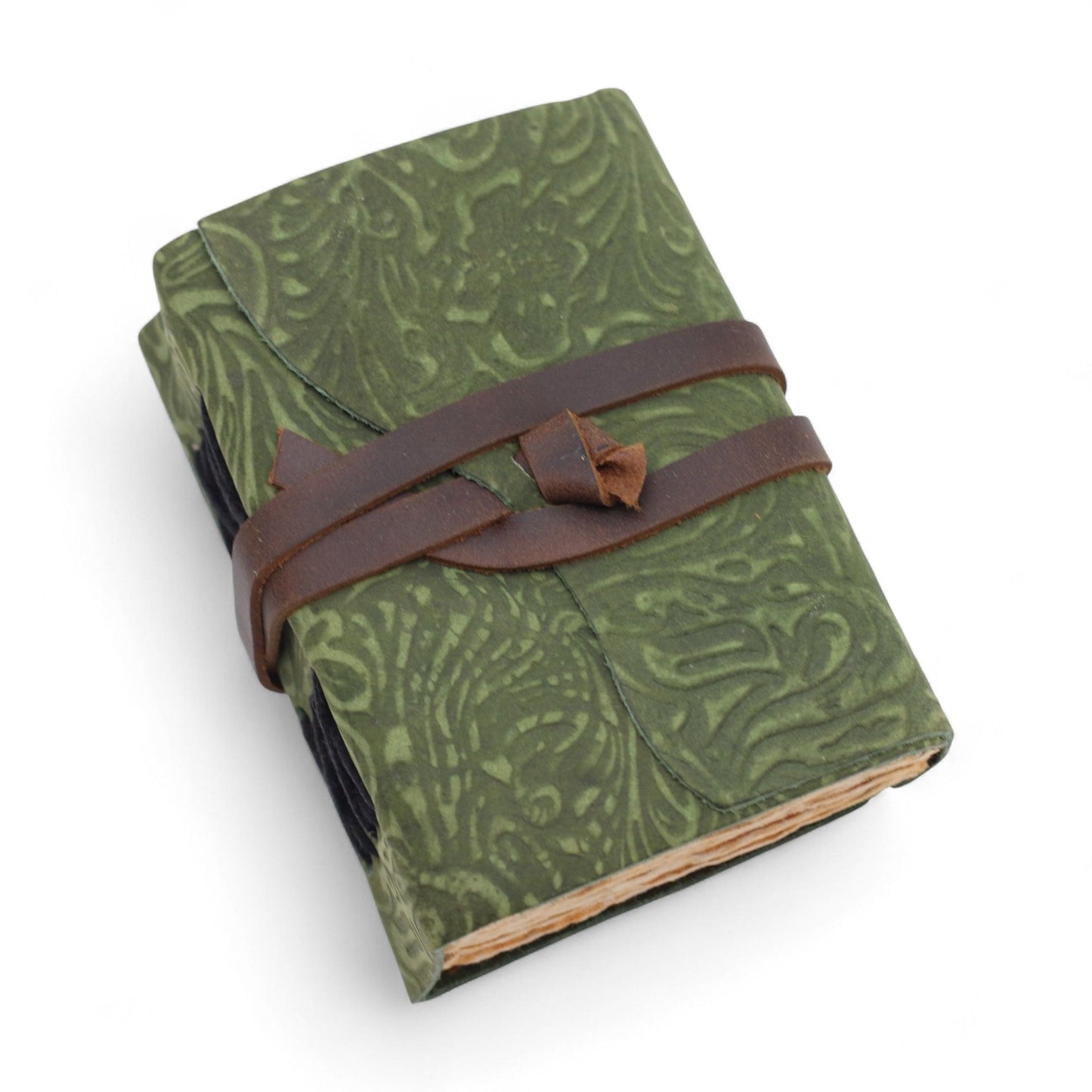 Fat Deckled Leather Notebook – Green Maze Pattern