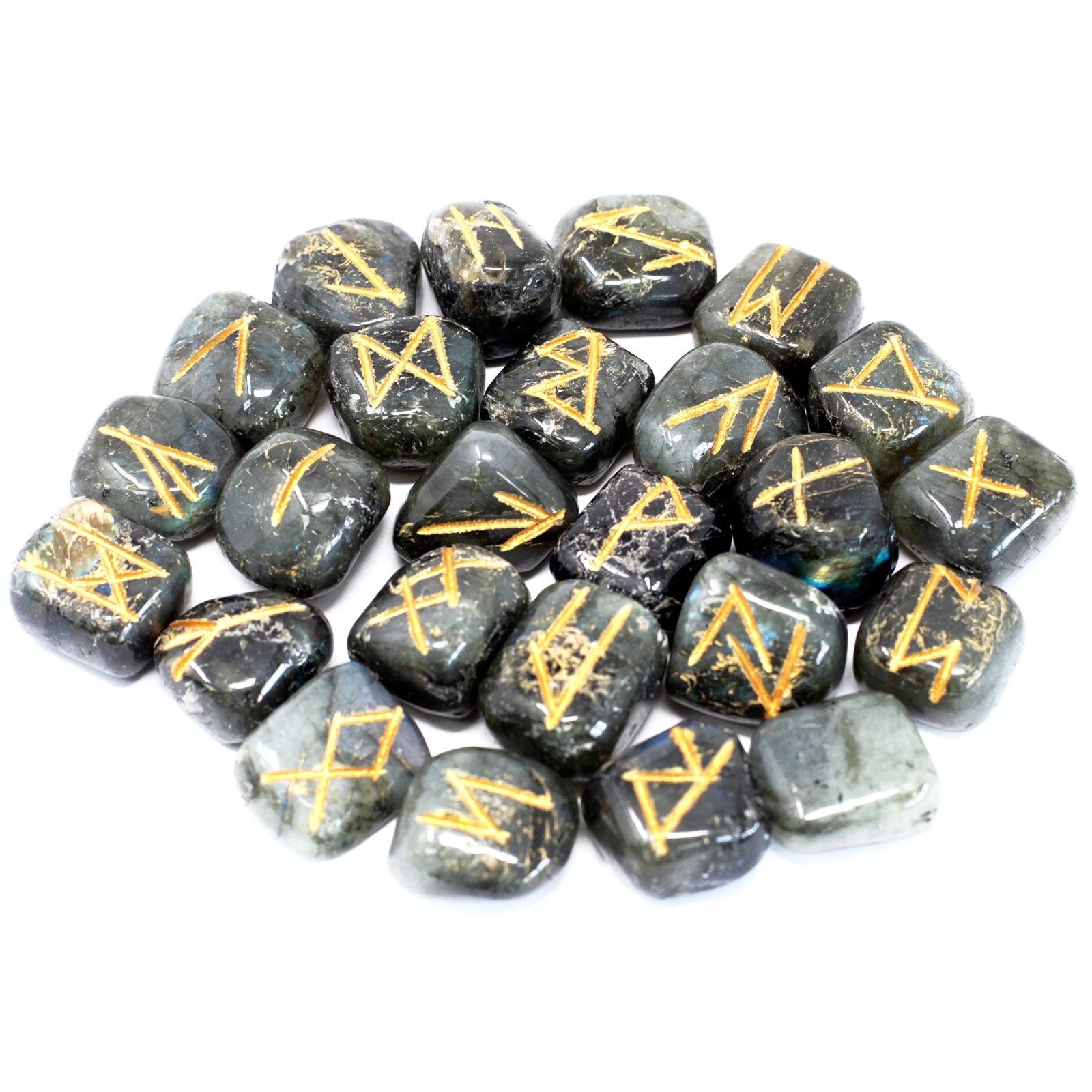 Labradorite Rune Stones Set with Pouch | 25 Runes UK – Divine Warrior