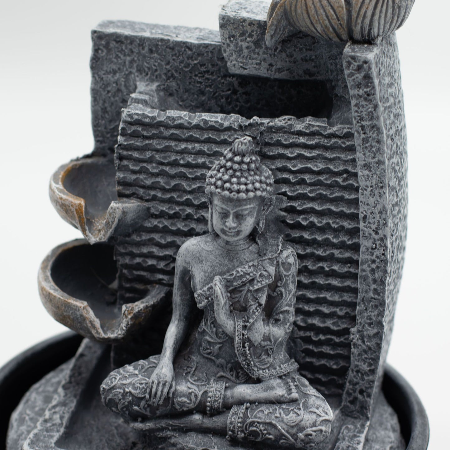 Tabletop Water Feature Buddha, Lotus Flower Cascading Pots