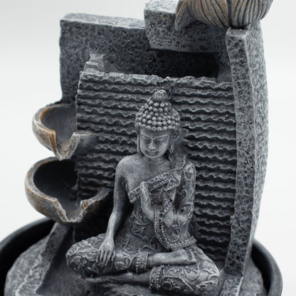 Tabletop Water Feature Buddha, Lotus Flower Cascading Pots