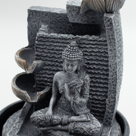 Tabletop Water Feature Buddha, Lotus Flower Cascading Pots