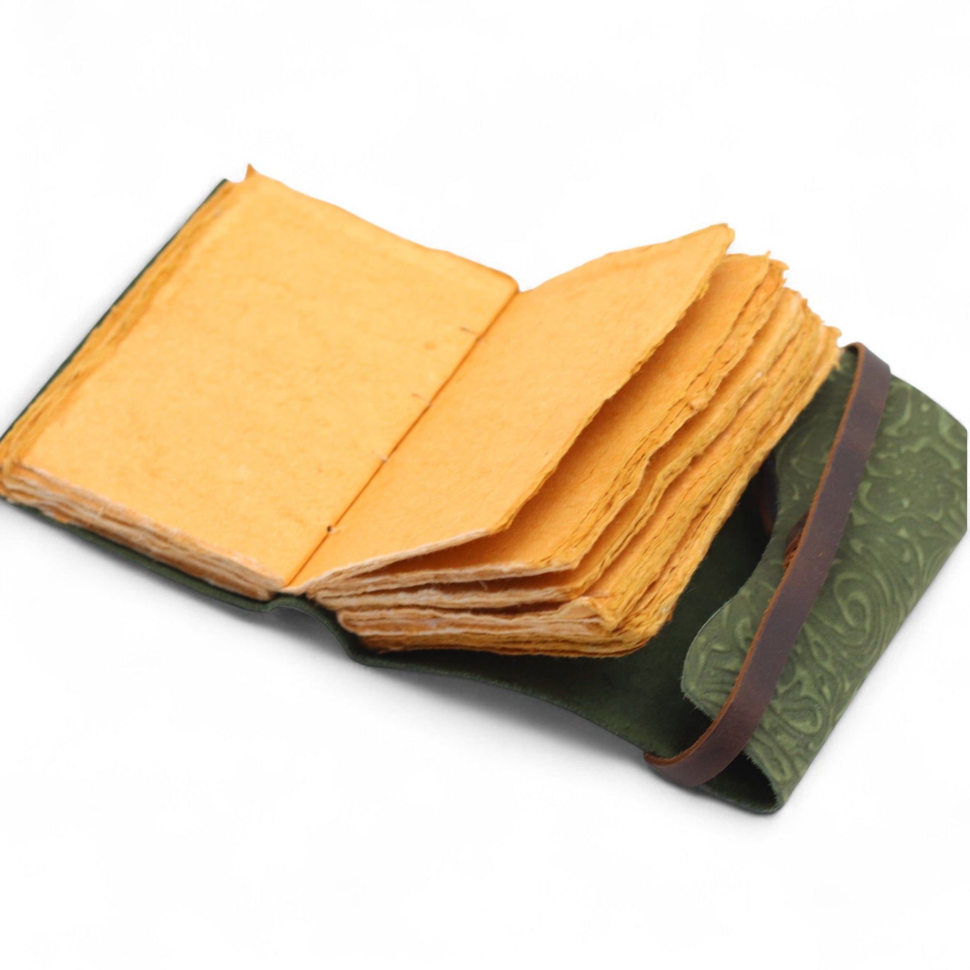 Fat Deckled Leather Notebook – Green Maze Pattern