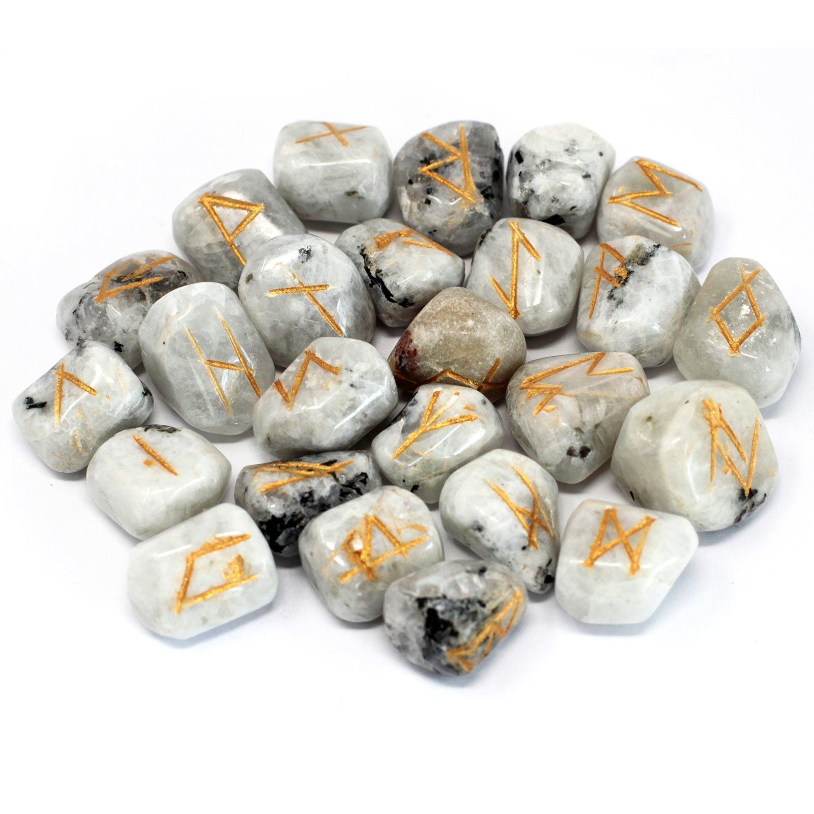 Rainbow Moonstone Rune Stones Set with Pouch | 25 Runes UK – Divine Warrior
