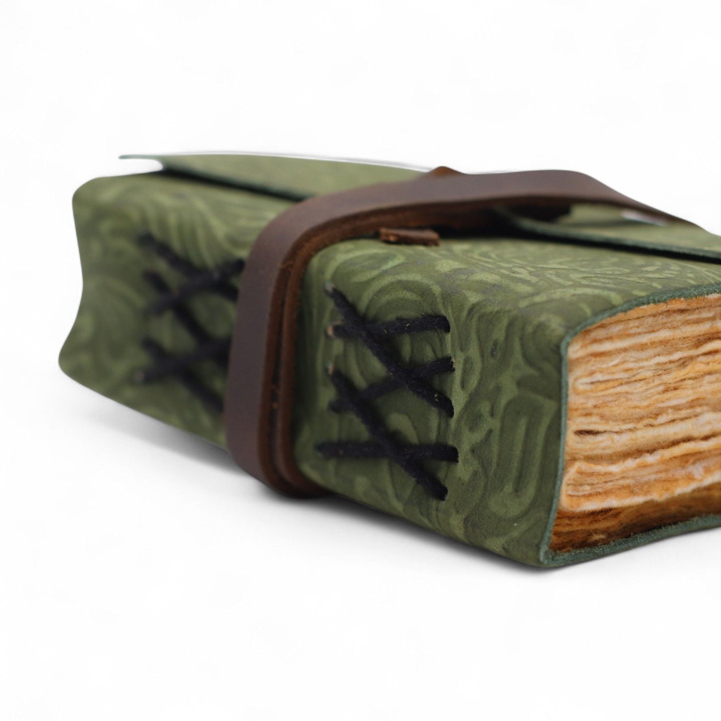 Fat Deckled Leather Notebook – Green Maze Pattern