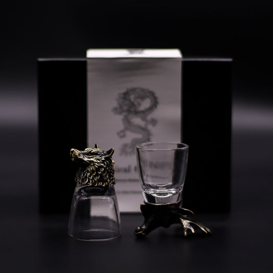 Gift Set of 6 Shot Glasses (50ml) - Wild Forest Creatures - Antique Bronze